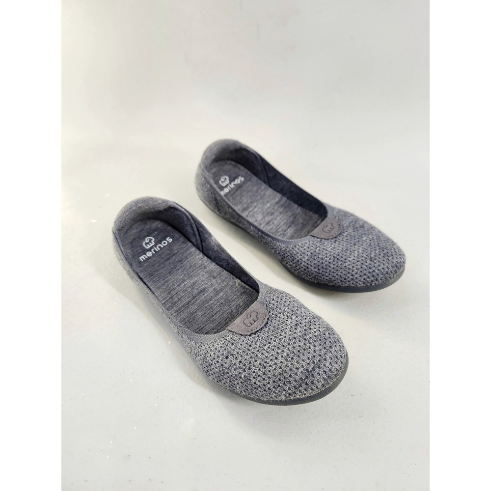 Merinos Wool Ballet Flats Women Size 6.5 Grey Breathable Knit Slip On Comfort